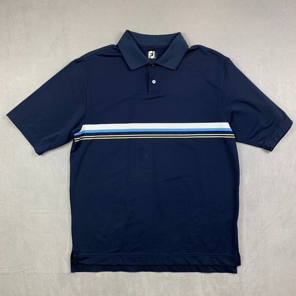 FootJoy Navy Blue Polo Shirt with Stripes - Picture 1 of 9
